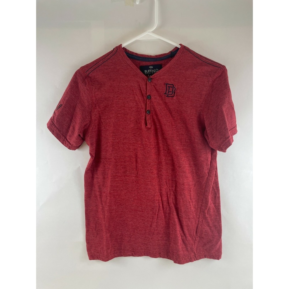 Buffalo by David Bitton Shirt Youth Boys Size L Red 1/4 Button Down Short Sleeve